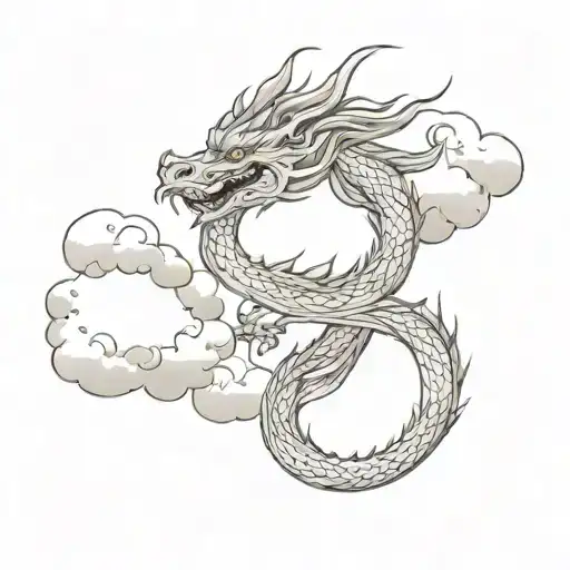 dragon asian tattoo with clouds narrow strip   tattoo design idea