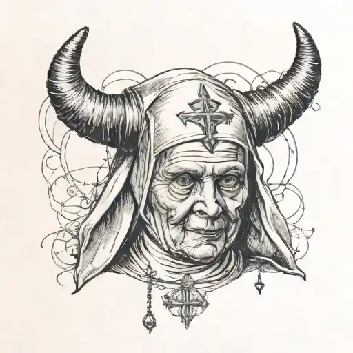 a nun with horns tattoo design idea