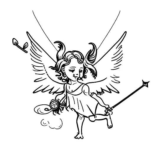 cupid with half body angel and half body demon tattoo design idea