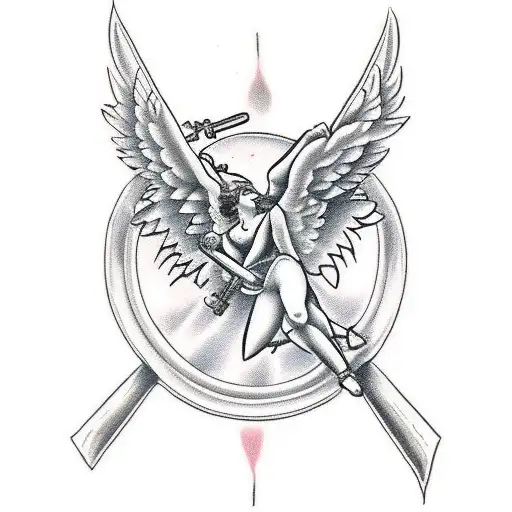 cupid with half body angel and half body demon tattoo design idea