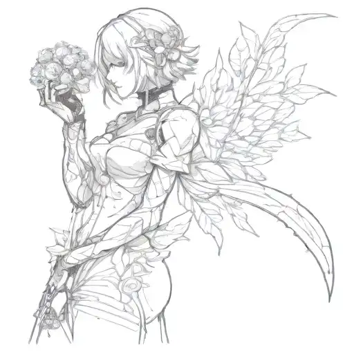 Nier automata 2B silouette with lunar tear flower tattoo design idea