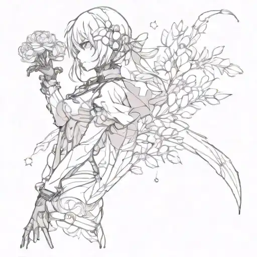 Nier automata 2B silouette with lunar tear flower tattoo design idea