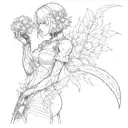 Nier automata 2B silouette with lunar tear flower tattoo design idea