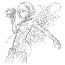 Nier automata 2B silouette with lunar tear flower tattoo design idea