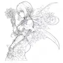 Nier automata 2B silouette with lunar tear flower tattoo design idea