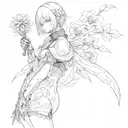 Nier automata 2B silouette with lunar tear flower tattoo design idea