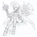 Nier automata 2B silouette with lunar tear flower blindfold tattoo design idea