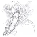 Nier automata 2B silouette with lunar tear flower blindfold tattoo design idea
