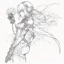 Nier automata 2B silouette with lunar tear flower blindfold tattoo design idea
