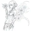 Nier automata 2B silouette with lunar tear flower blindfold tattoo design idea