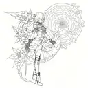 Nier automata 2B silouette with lunar tear flower tattoo design idea