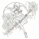 Nier automata 2B silouette with lunar tear flower tattoo design idea