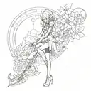 Nier automata 2B silouette with lunar tear flower tattoo design idea