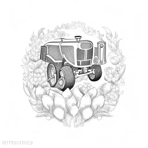 a tractor in a garden tattoo design idea