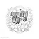 a tractor in a garden tattoo design idea