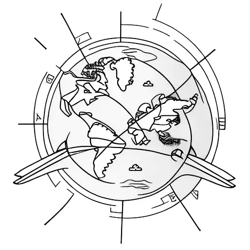 A minimalist tattoo of a world map with airplane icons marking the places you've traveled tattoo design idea