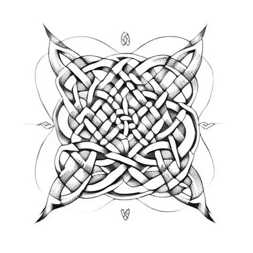 Celtic knotwork intertwined with storm clouds tattoo design idea
