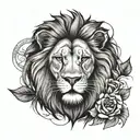 forearm lion with a scar of a cross on the left eye  tattoo design idea