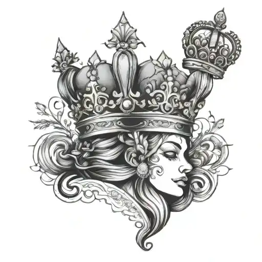 woman queen crown tattoo design idea