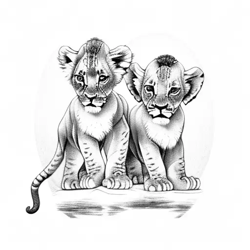baby lion and baby elephant  tattoo design idea
