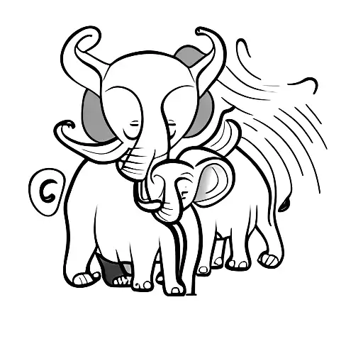 baby lion and baby elephant  tattoo design idea