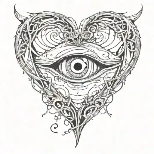 curse heart with eye and thorn tattoo design idea