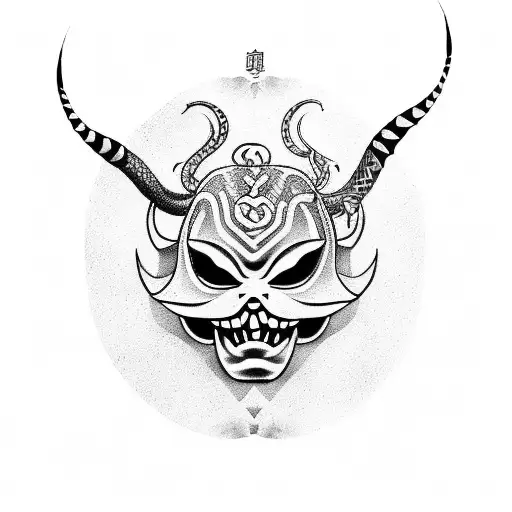 Design a tattoo featuring an oni mask surrounded by snakes tattoo design idea
