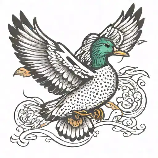 mallard duck flying tattoo design idea