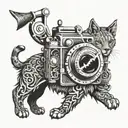 mixture of camera shutter and sagittarius sign fire elements and lynx tattoo design idea