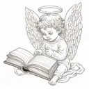 baby angel holding book tattoo design idea