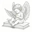 baby angel holding book tattoo design idea