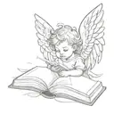 baby angel holding book tattoo design idea