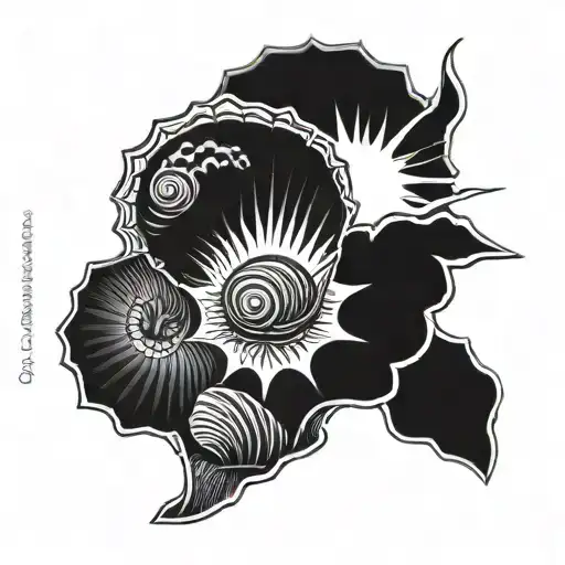 sea shell and sun setting tattoo design idea
