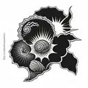 sea shell and sun setting tattoo design idea