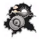 sea shell and sun setting tattoo design idea