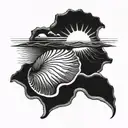 sea shell and sun setting tattoo design idea