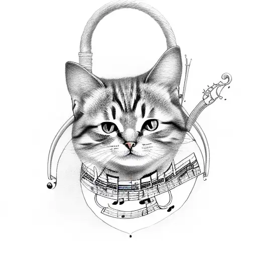 musical cat trio tattoo design idea
