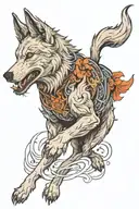 cross wolf running tattoo design idea
