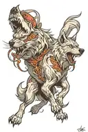 cross wolf running tattoo design idea
