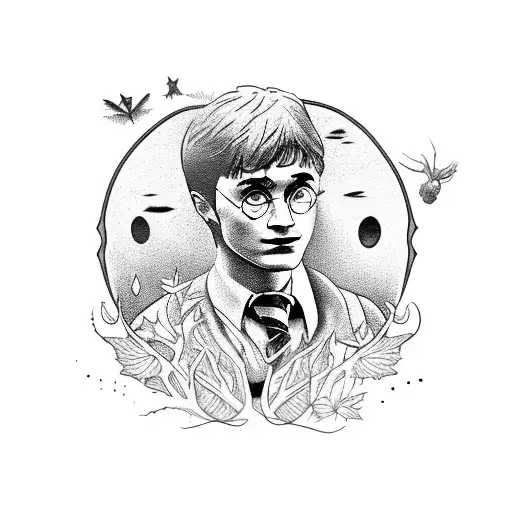Harry Potter characters in a nature-inspired scene tattoo design idea