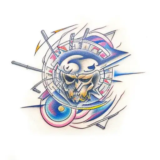 a mix between a thunder, a thread and an abstract and fine rod to connect two drawings tattoo design idea