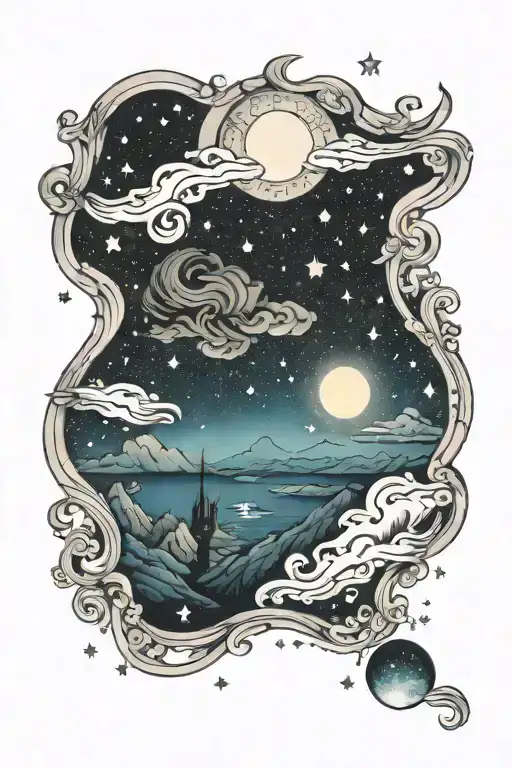 starry night sky tattoo design idea