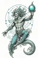 Poseidon, involving a single merman and the light use of turquoise and blues but mainly a black tattoo tattoo design idea
