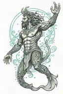 Poseidon, involving a single merman and the light use of turquoise and blues but mainly a black tattoo tattoo design idea