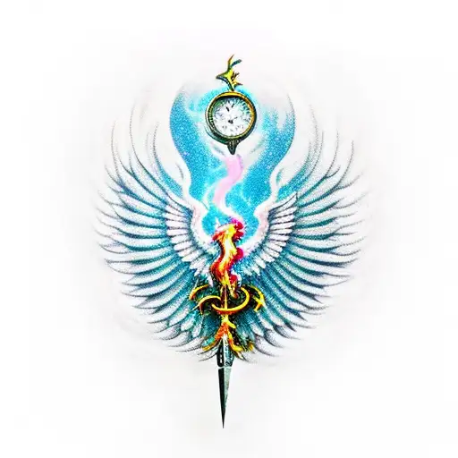 broken chain, dagger, phoenix,hourglass tattoo design idea