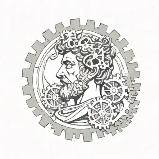 Marcus Aurelius with clock gears forming the shape tattoo design idea