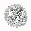 Marcus Aurelius with clock gears forming the shape tattoo design idea