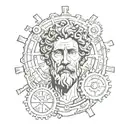 Marcus Aurelius with clock gears forming the shape tattoo design idea