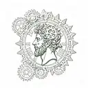 Marcus Aurelius with clock gears forming the shape tattoo design idea