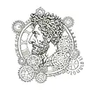 Marcus Aurelius with clock gears forming the shape tattoo design idea